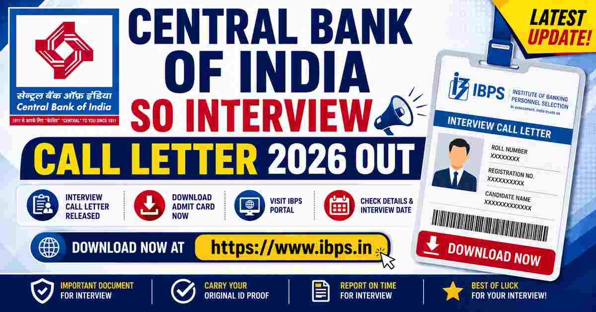 Central Bank of India SO Interview Call Letter 2026