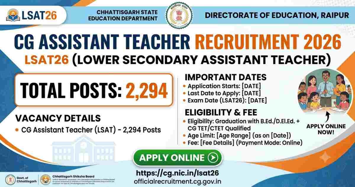 CG Assistant Teacher Recruitment 2026